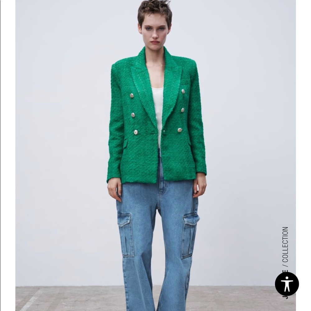 Zara textured double breasted blazer size xs